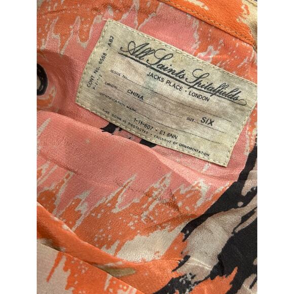 AllSaints Spitalfields Asymmetrical Dress Printed Silk Cowl Neck Multicolor Sz 6 - Picture 7 of 10